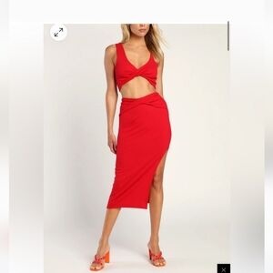 LuLu's Make A Move Ribbed Twist-Front Two-Piece Midi Dress